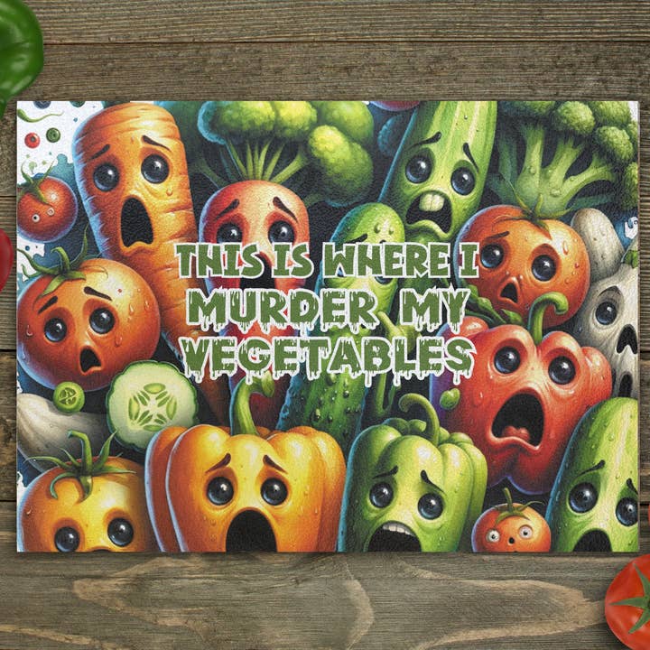 This is where I... Vegetables #2 Glass Cutting Board for wholesale by Beautiful Creations by Laney