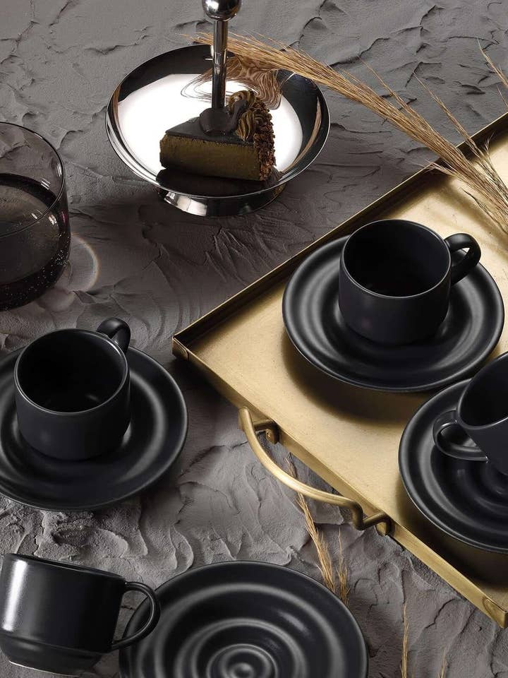 Kütahya Tuana Coffee Cup set FOR 6 PEARL Matt Anthracite for wholesale by Mita Kitchenware