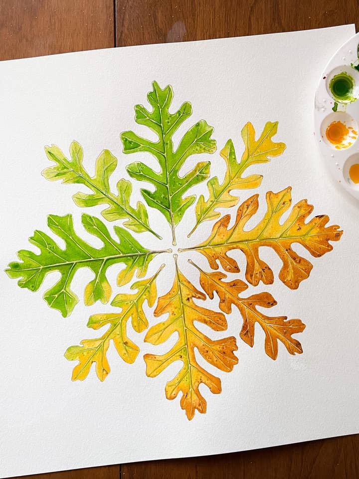 Oak leaves watercolor art print for wholesale by Hannah Moore Art