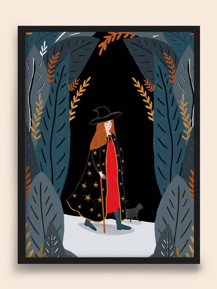 Volksdruck mit Hexe und Katze für den Großhandel von Katie Walker Studio