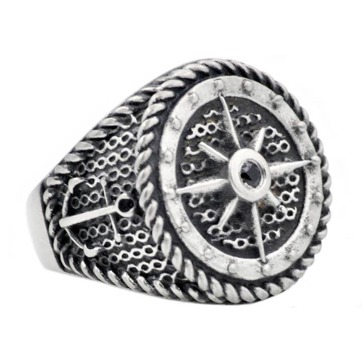 Men's Black Stainless Steel Helm Ring for wholesale by Blackjack Mens Jewelry