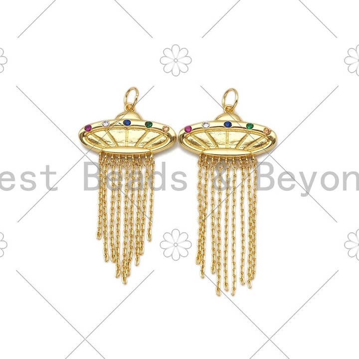 BestBeads&Beyond - Wholesale Individual Charm/Pendant - Colorful CZ Micro Pave UFO Shape Pendant,18K Gold Filled UFO Charm, Necklace Bracelet Charm Pendant, 57x25mm,Sku#Z1397