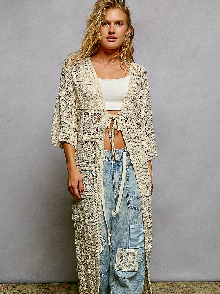 Long Sleeve Crochet Open Long Cardigan for wholesale by Pol Clothing