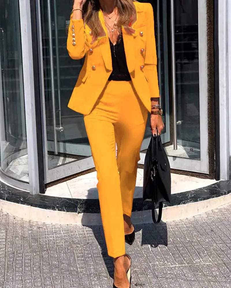 Fashion Combination - Wholesale Top & Skirt Set - Women's - shawl collar double breasted blazer pants set10