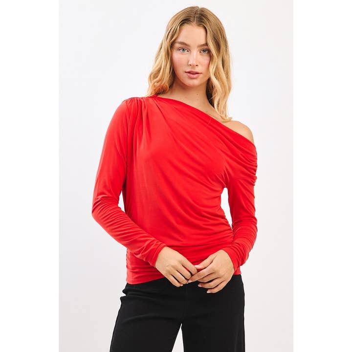 mittoshop - Wholesale Knit Top - Women's - ONE SHOULDER LONG SLEEVE DRAPE BRUSHED KNIT TOP10