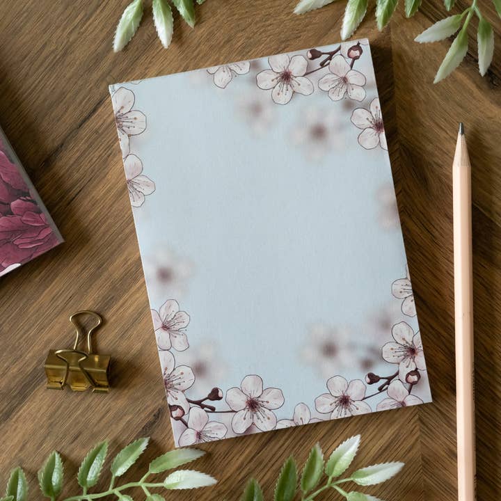 Cherry Blossom A6 Notepad for wholesale by Hayley Jade Design Studio