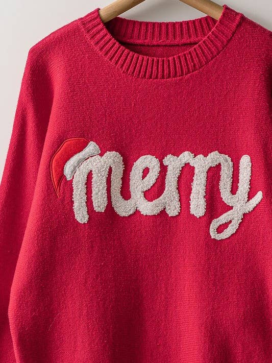 Urban Daizy - Wholesale Knit Sweater - Women's - Merry Embroidered Crewneck Sweater4