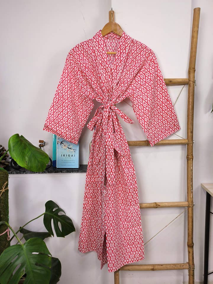 Boho House Robe Indian Handblock Printed Cotton Kimono Dress for wholesale by The Eastern Loom