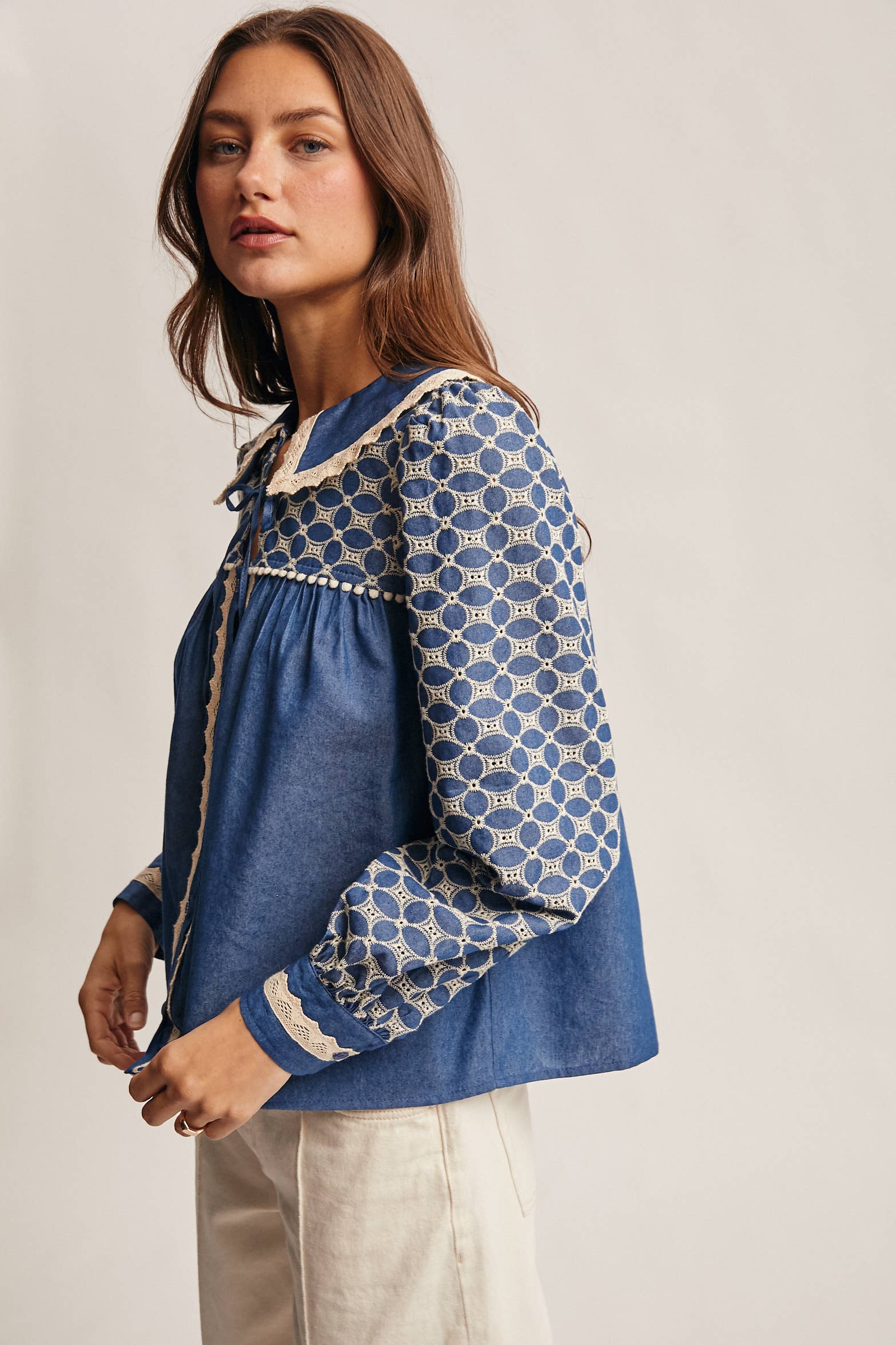 Embroidered Denim Blouse FT0020 for wholesale on Faire3