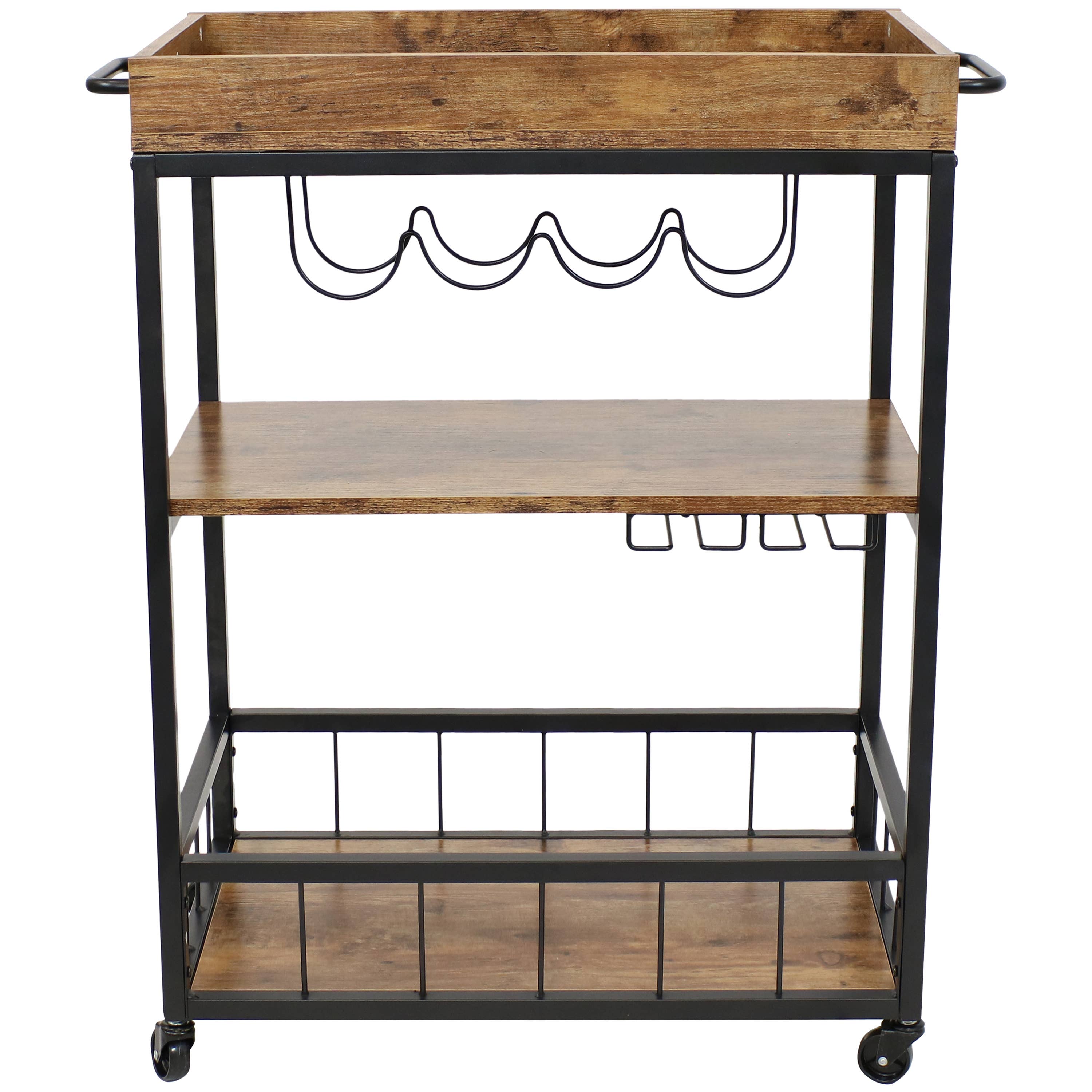 Sunnydaze Decor - Wholesale Bar Cart - 3-Tier Industrial Rolling Bar Cart with Wine Rack - 35 in6