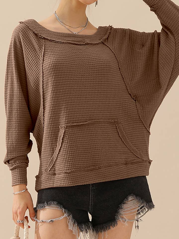 CWTTL1098_BOAT NECK PULLOVER SWEATER POCKETED KNIT TOP for wholesale by NINEXIS