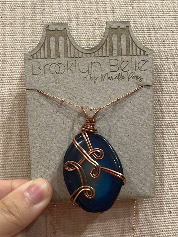 Blue agate pendant for wholesale by Brooklyn Belle Designs