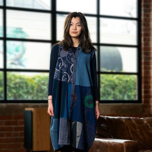 DJ17087 KASUR BATIK ART VEST - BLUE for wholesale by YAZA