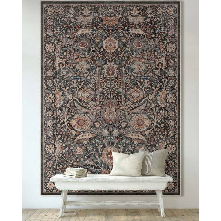 Well Woven - Wholesale Area Rug - Liana Vintage Oriental Charcoal Grey Flat-Weave Rug1