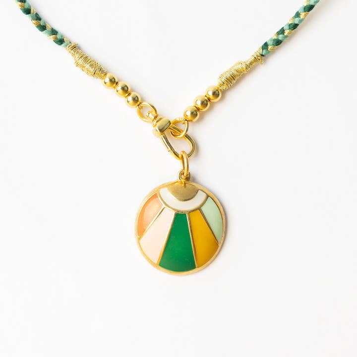 Maria Braided Necklace With Enamel Pendant Shine Bright Green for wholesale by INK + ALLOY