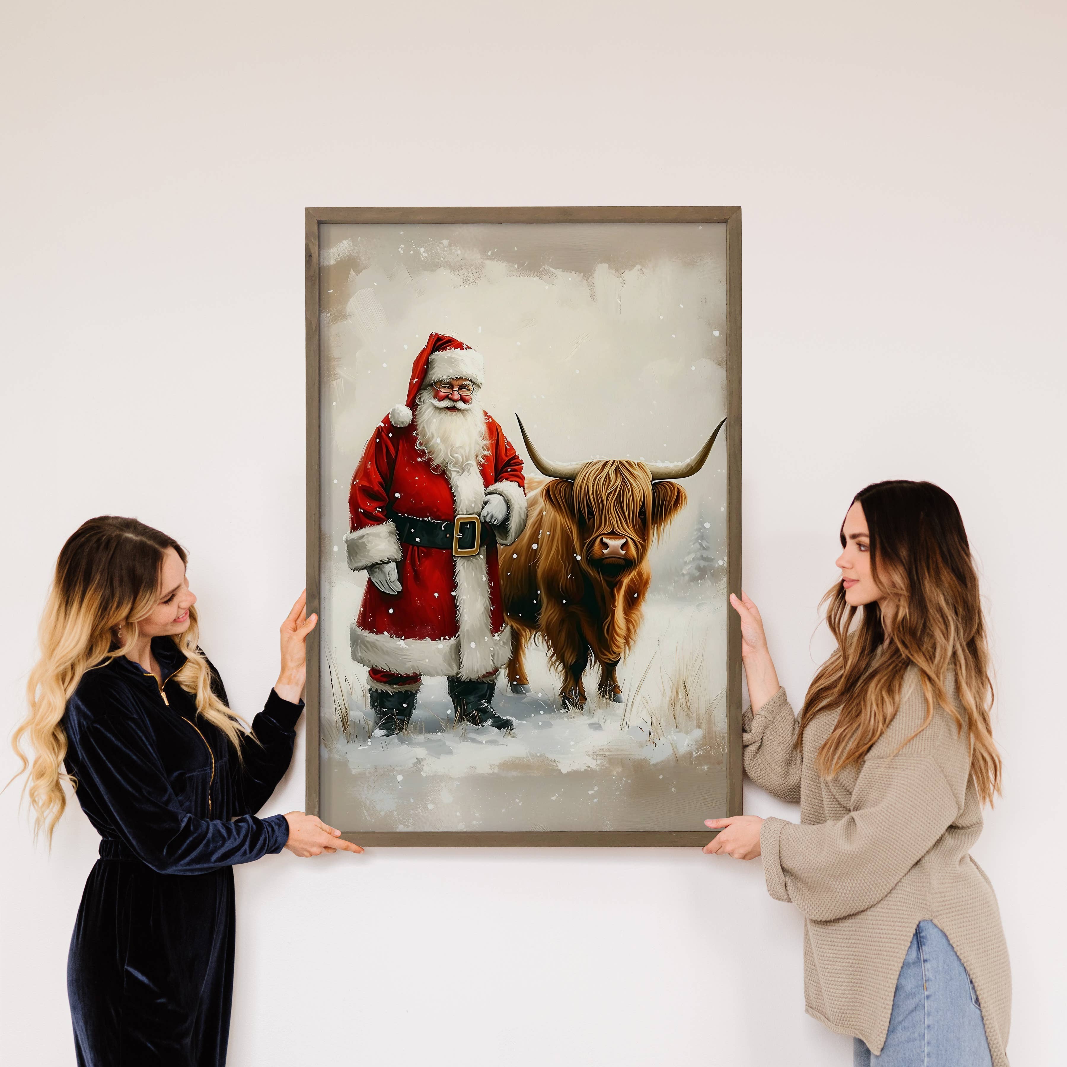 Hangout Home - Wholesale Art Print - Santa Claus Highland Cow - Christmas Animal Canvas Art 4