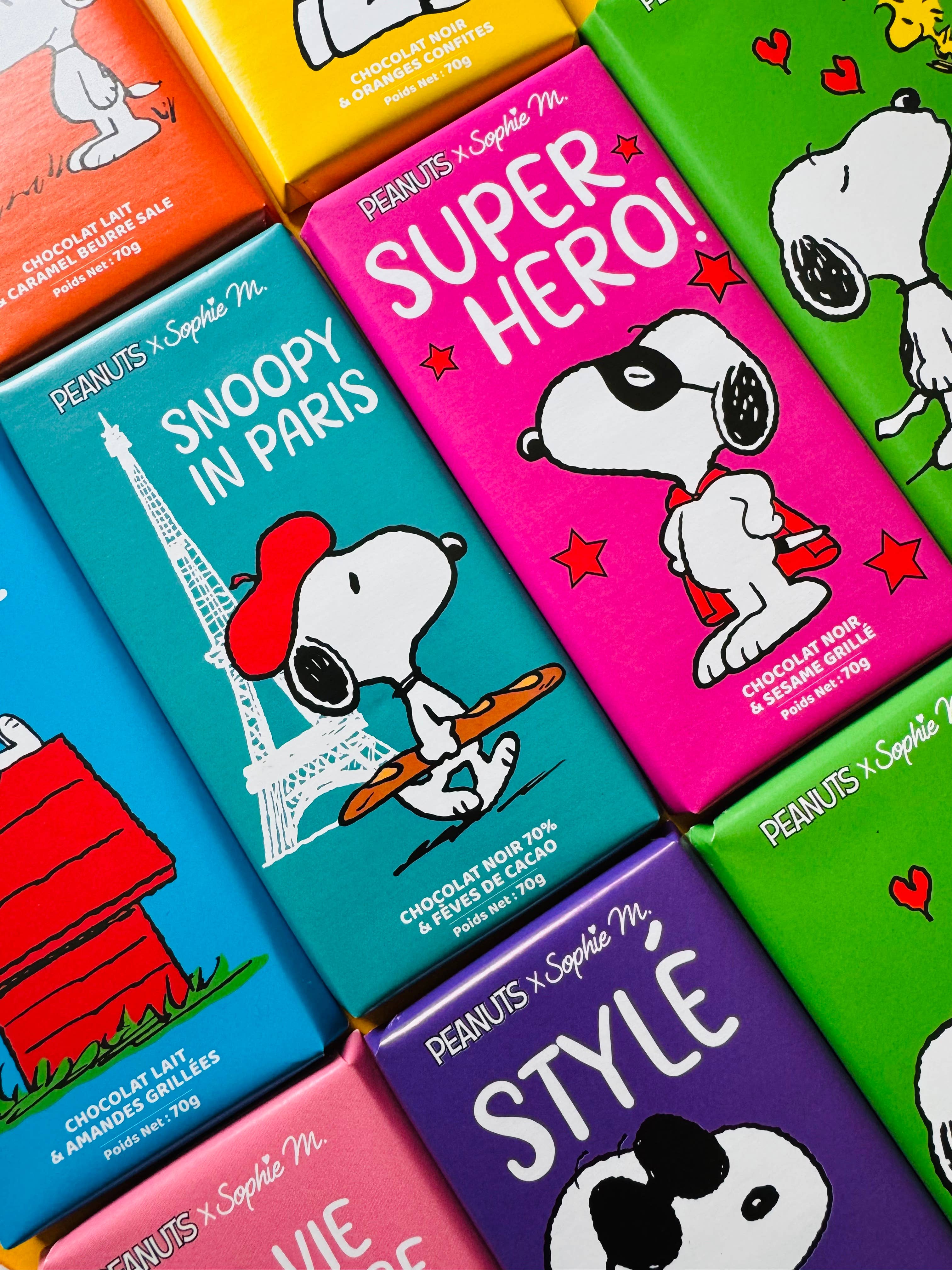 TASTY FRANCE - Wholesale Chocolate Bar - Peanuts Snoopy Tablet STYLE Dark Chocolate Pink Pepper1