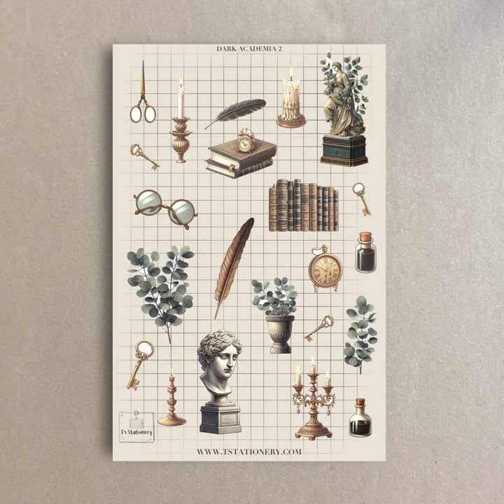 Foglio di adesivi Dark Academia 2 per la vendita all'ingrosso da parte di T's Stationery