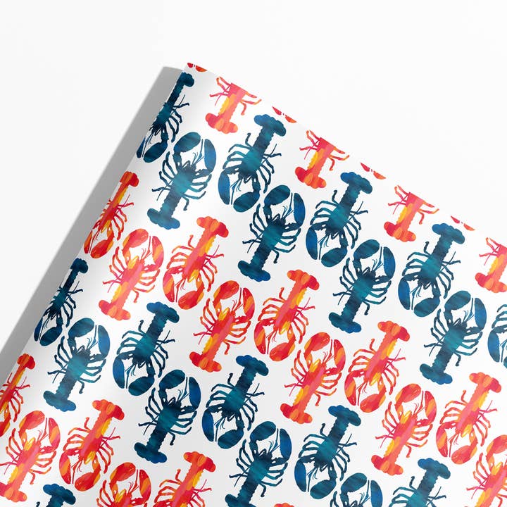 Gert & Co - Wholesale Wrapping Paper Roll - Red and Blue Lobsters Gift Wrap | Nautical Lobster Gift Wrap