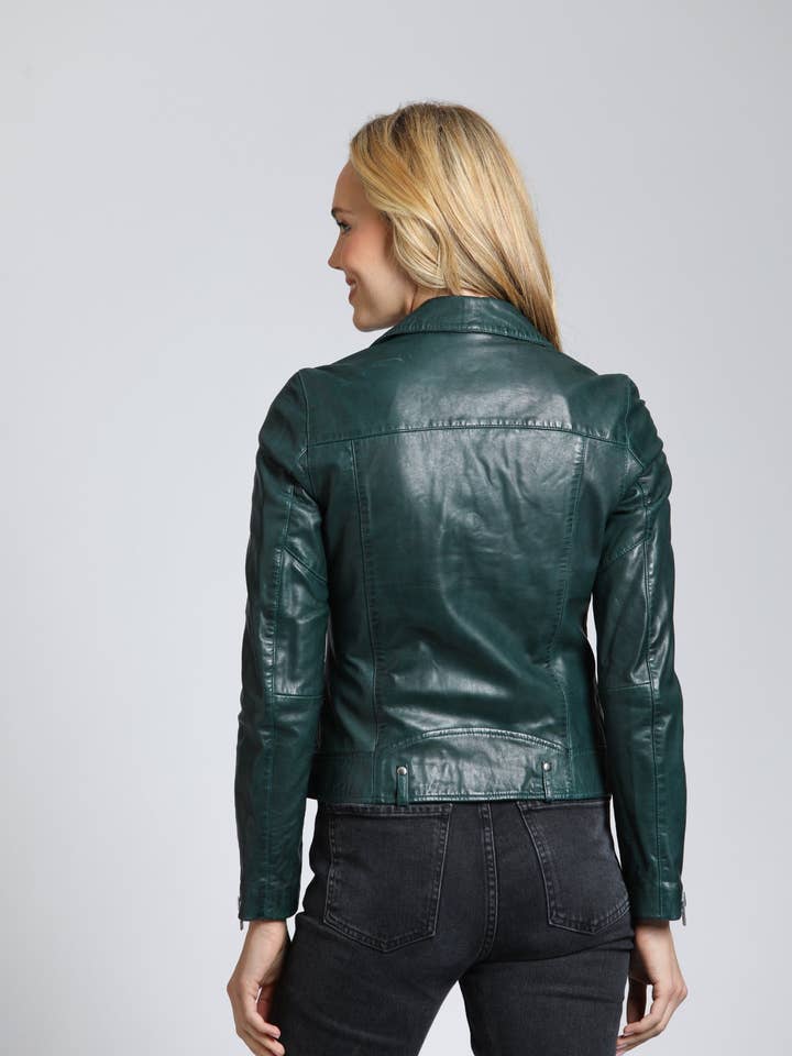 Grön Vinyl Klassisk Moto Jacka I Lammnappa - Grön Vinyl för wholesale på Faire
