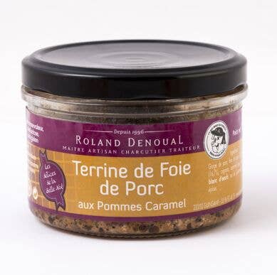 Grisleverterrine med karamelläpplen 180 g för wholesale av Charcuterie Roland Denoual