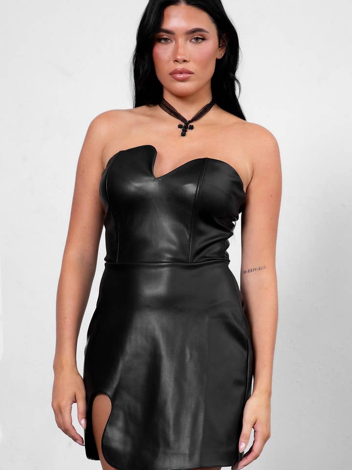 BLACK PU Vegan Leather Dress DH30306-CARMELA for wholesale on Faire5