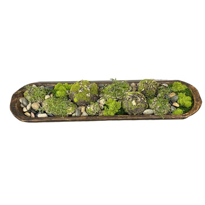 36" Wood Tray Moss Ball for wholesale by The Ivy Guild