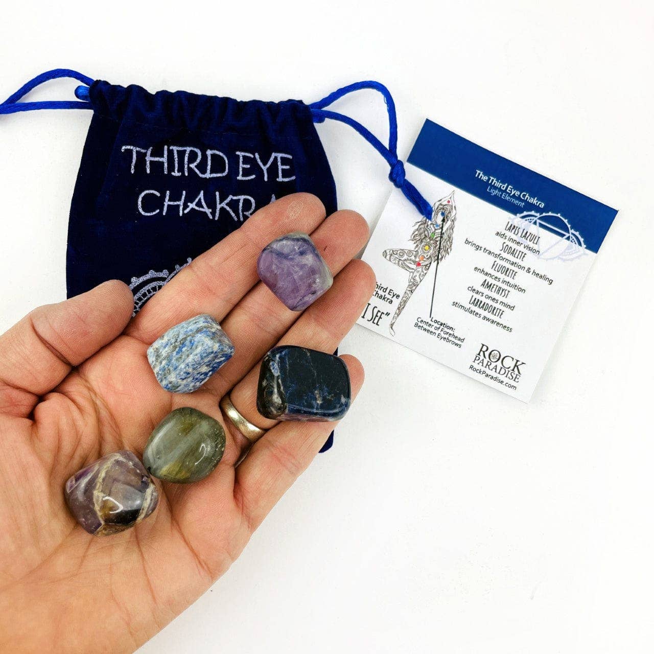 Rock Paradise - Wholesale Spiritual Stone/Crystal - Crystal Chakra Plush Pouch with Info Card & Tumbled Stones7