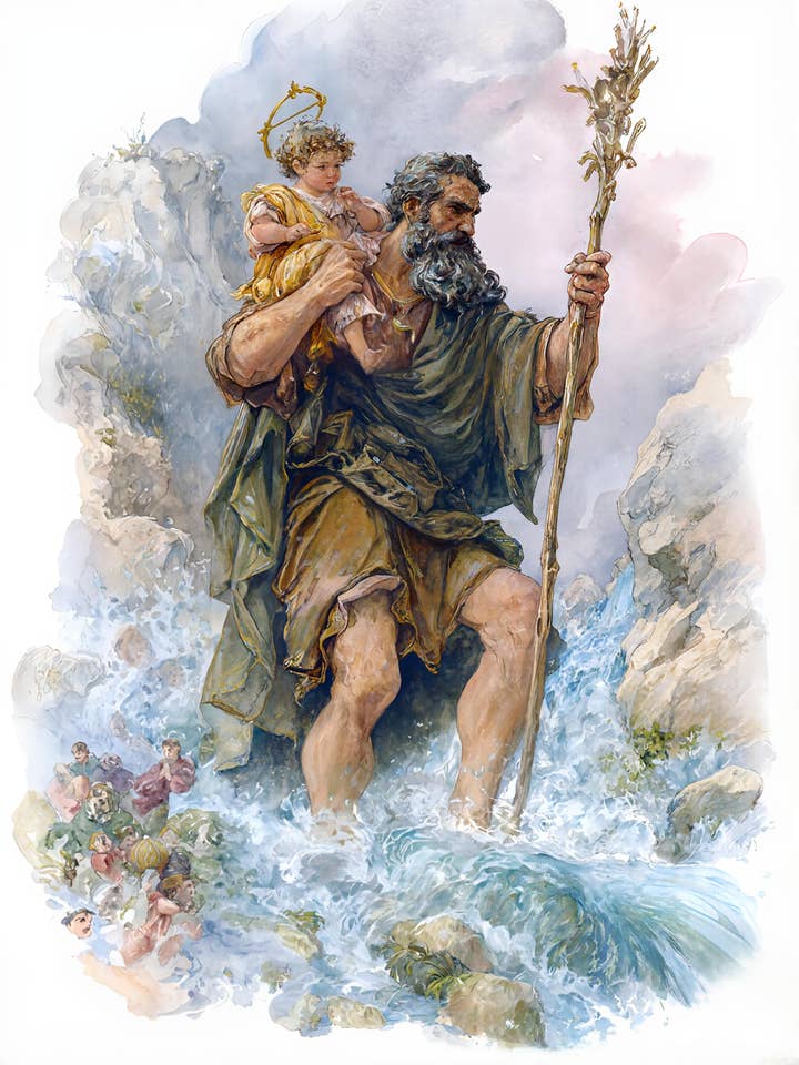 San Cristóbal - Santo Católico - Acuarelas para venta al por mayor de Chesapeake Farms LLC