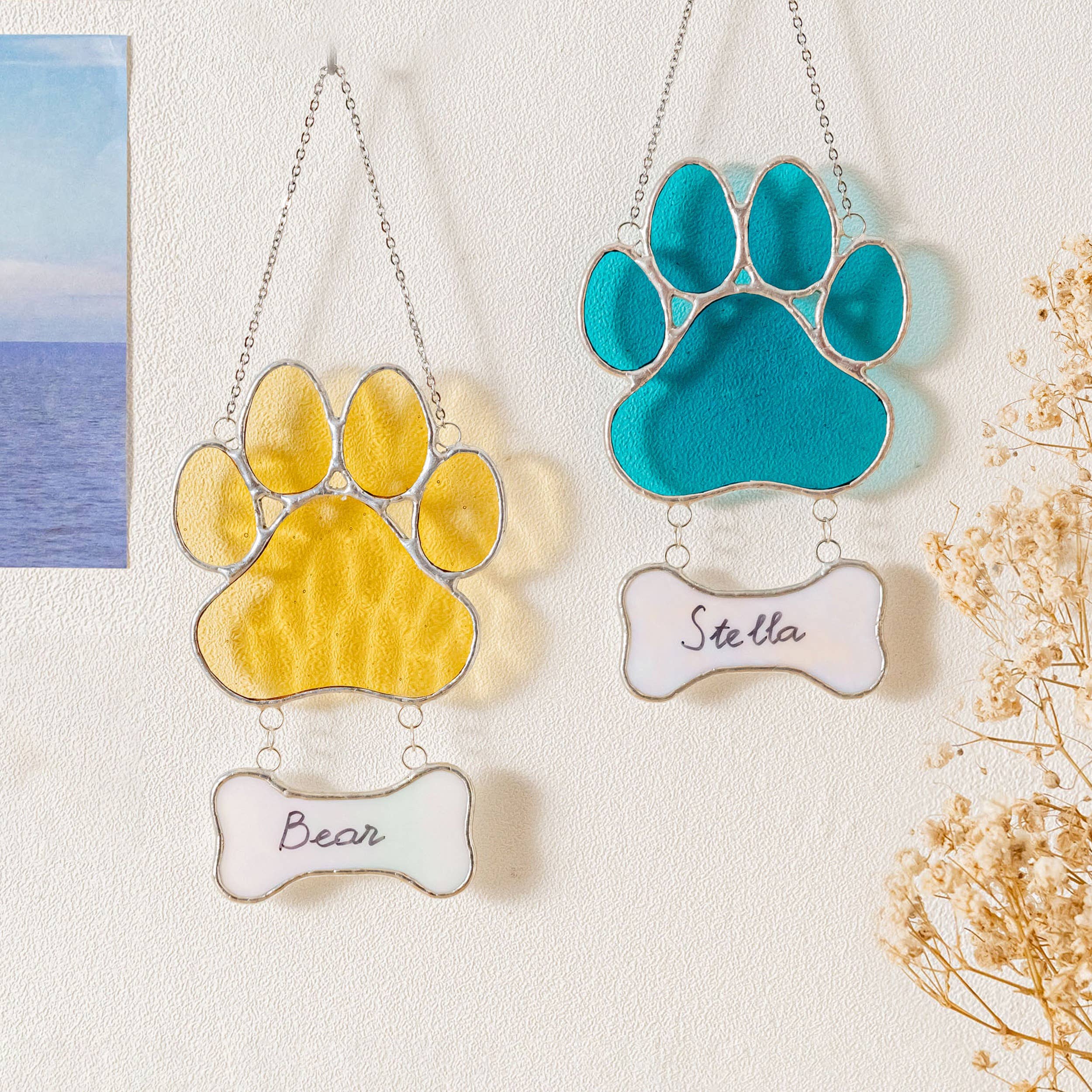 MondoBellissimo - Vente Attrape-soleil - Attrape-soleil commémoratif patte d'animal en vitrail Q1921