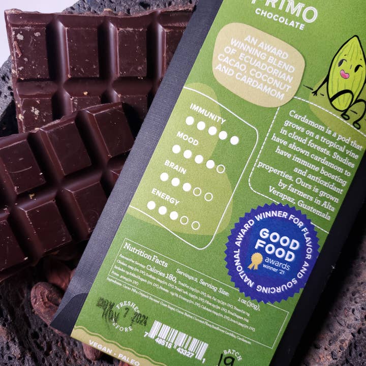 PRIMO BOTANICA CHOCOLATE - Wholesale Chocolate Bar - CARDAMOM + COCONUT MILK CHOCOLATE2