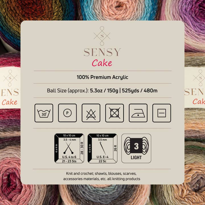 Sensy - Wholesale Yarn - Sensy Cake Yarn, 5.3 oz, 525 Yards, Gauge 3 Light