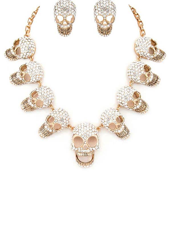 Crystal Iconic Skull Necklace Set for wholesale by Artini Accessories