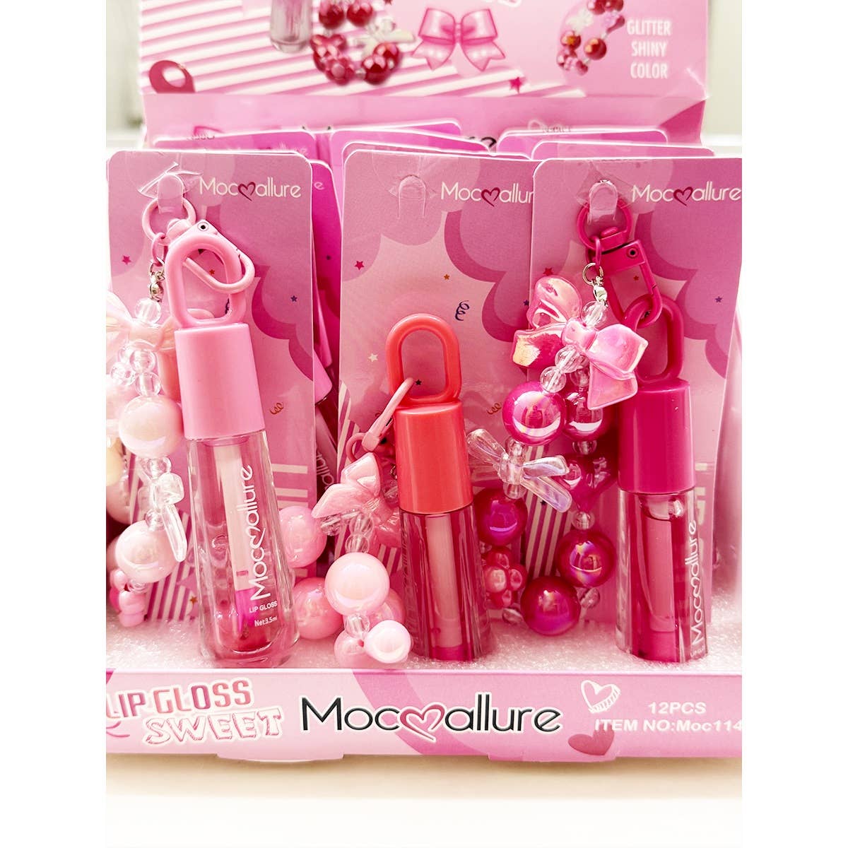 ROSE MULTI Porte-clés Charme Nœud Mignon avec Ensemble de Gloss à Lèvres Parfumé en vente sur Faire5