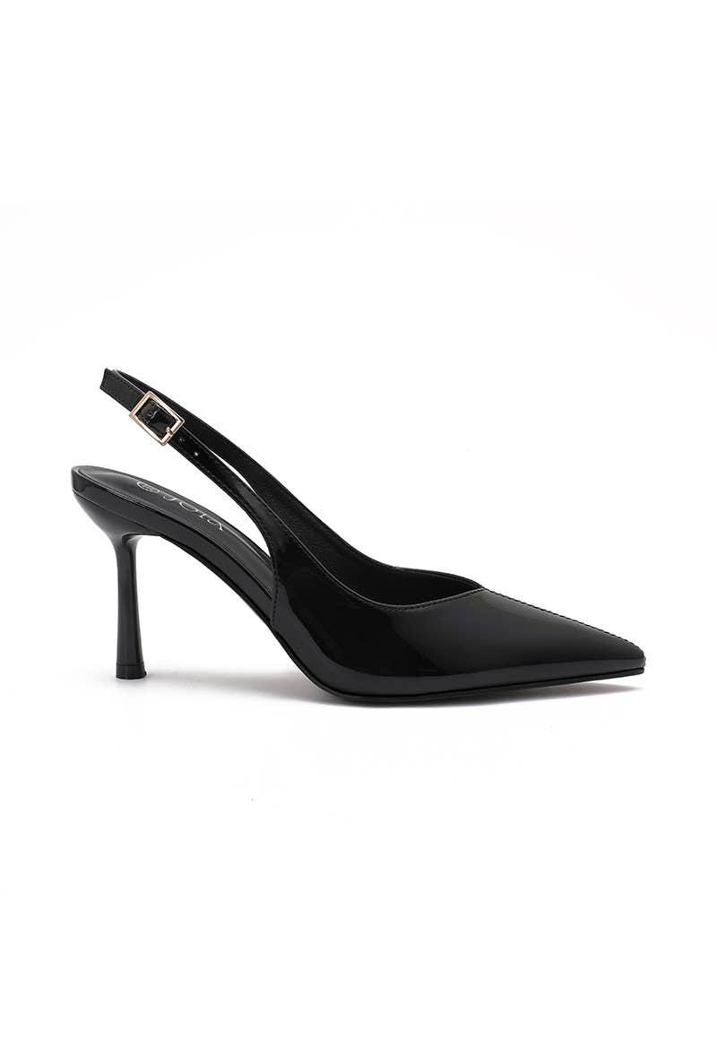 Joia Paris - Wholesale Low Heels - Women's - Patent pointed-toe slingback pump, thin heel H8-1011E3