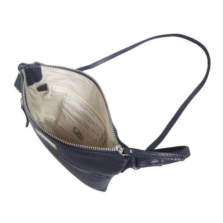 Assots London - Vente Sac à bandoulière – femme - Sac à bandoulière en cuir véritable souple « ROSY » bleu marine à grain de galets6