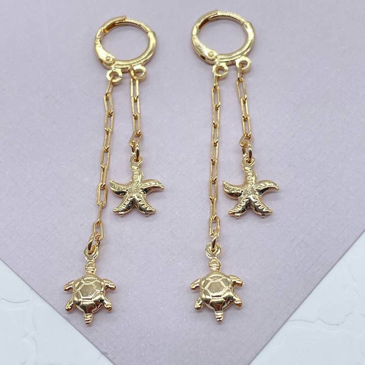 18k GF Søstjerne & Skildpadde Hængende Øreringe for engroshandel hos Milie