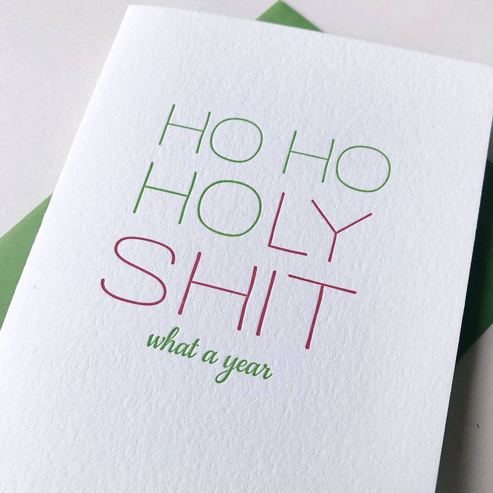 Steel Petal Press - Venta al por mayor Tarjetas de Navidad - HOHOHostia Santa - Tarjeta de Navidad Letterpress Sarcástica2