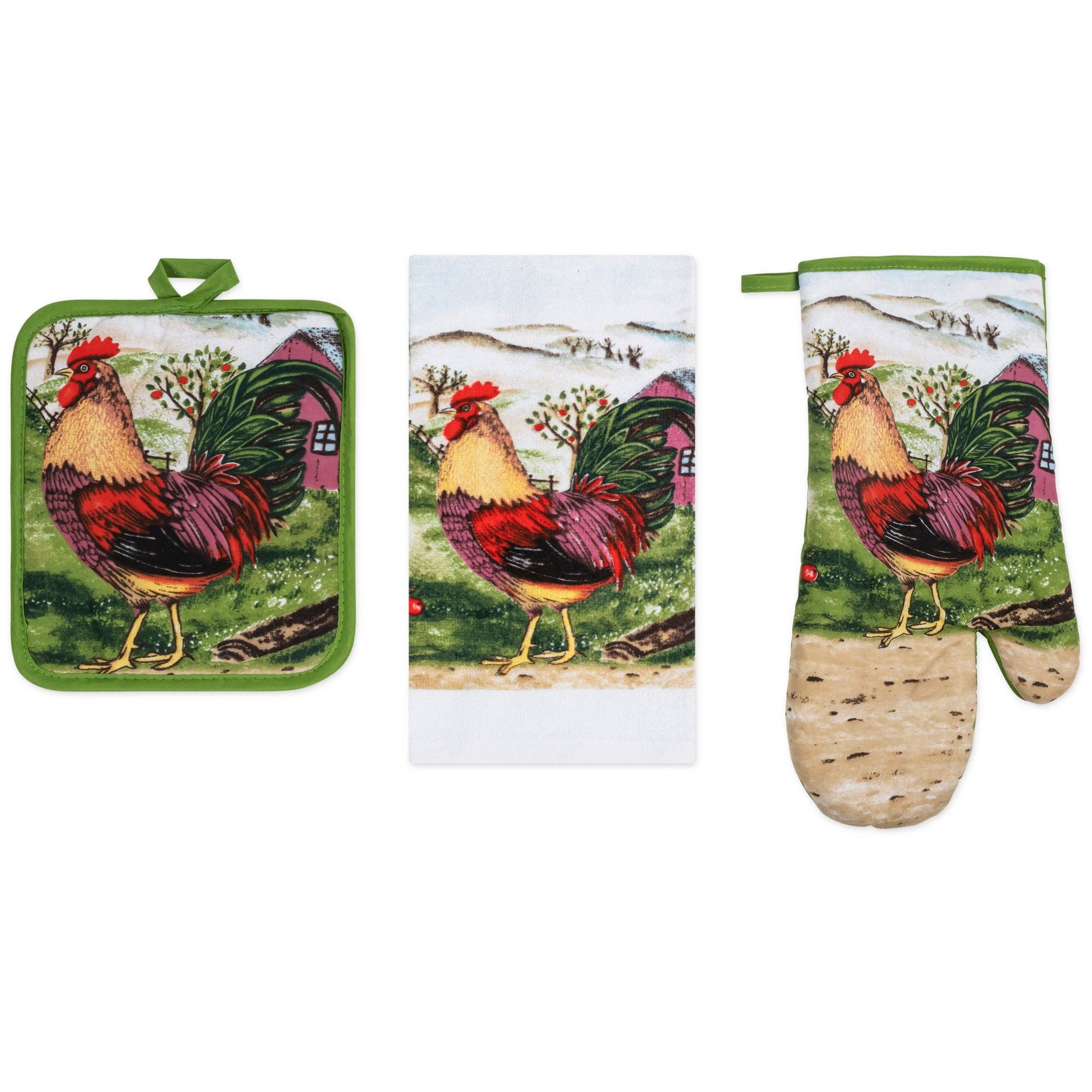 ShopBobbys - Wholesale Oven Mitt/Pot Holder - PREMIUS 3 Piece Printed Kitchen Linen Set, 1 Cotton Towel, 1 Pot Holder, 1 Oven Mitt12