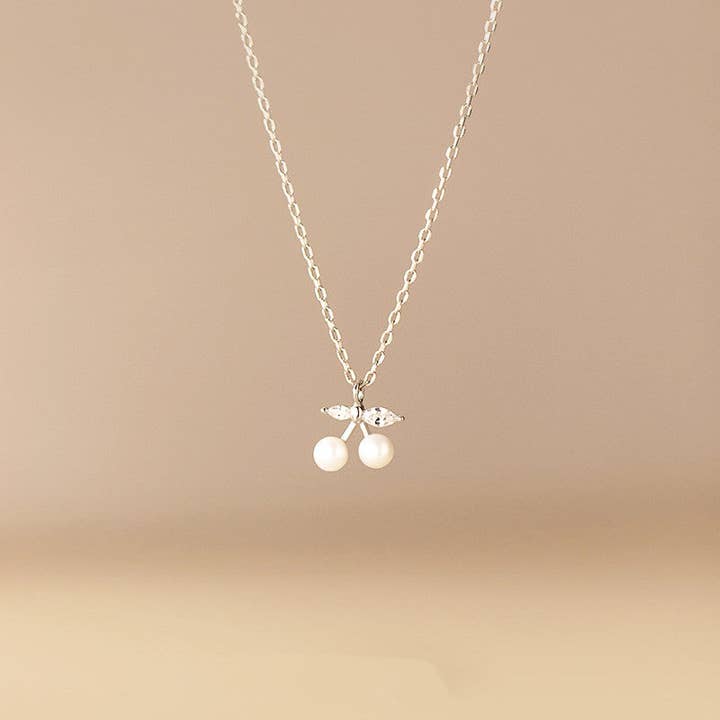 Pearl Cherry Fruit Charm Necklace in 925 Sterling Silver for wholesale by Perimade & Co. LLC