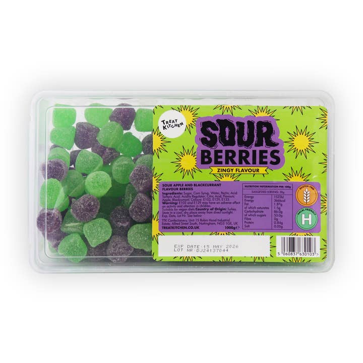 Treat Kitchen - Wholesale Gummy - 1KG SOUR Apple & Blackcurrant Sweets (Vegan, Halal, GF)