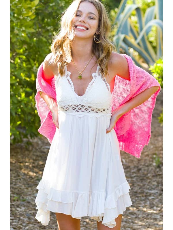 La Miel - Vendita all'ingrosso Vestito - Donna - Abito mini con bralette senza maniche e bordatura in pizzo all’uncinetto HUD9089