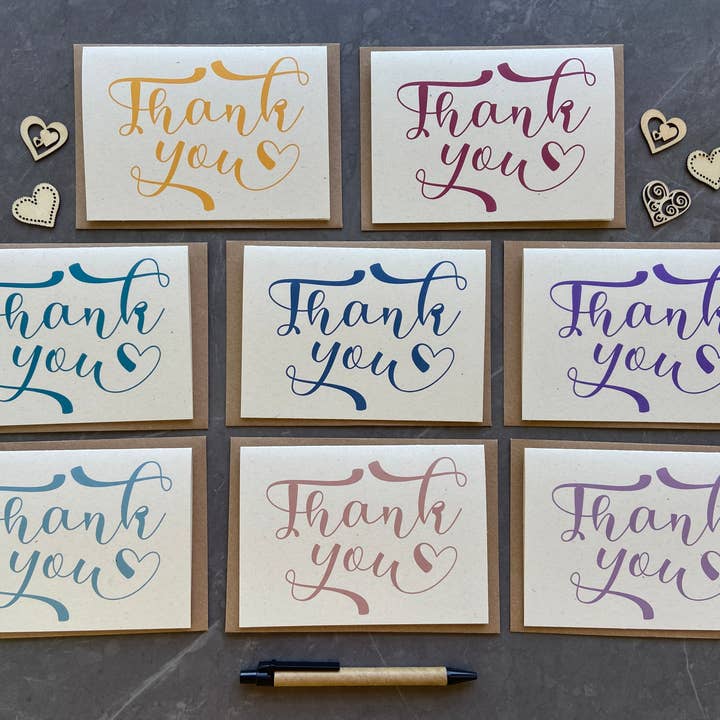 Tall Order - Wholesale Stationery/Notecard Set - Multicolour Calligraphy Thank You Note Card Pack - Recycled11