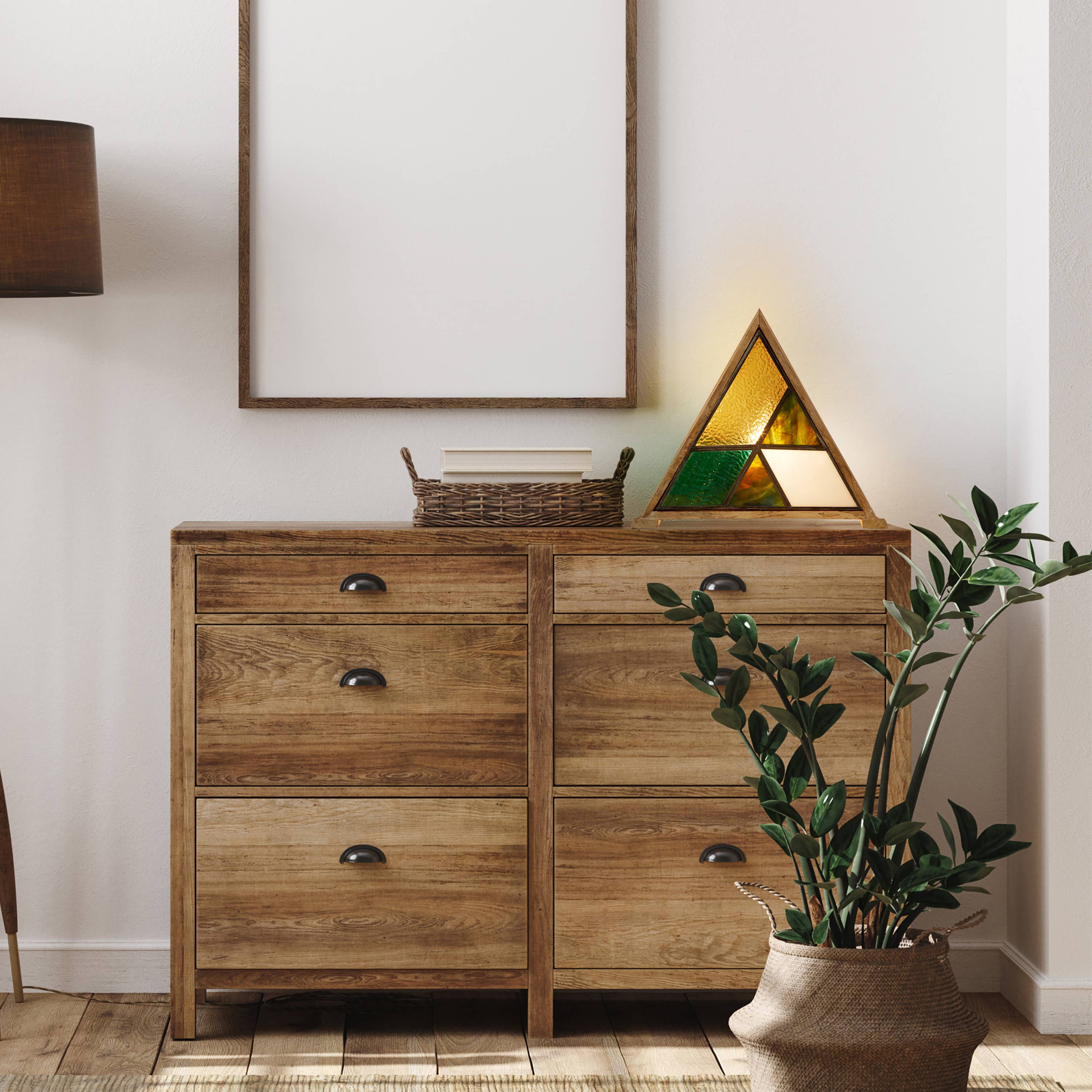 River of Goods - Wholesale Accent/Desk Lamp - 11"H Stained Glass Triangle Shade Wood Base Accent Lamp7