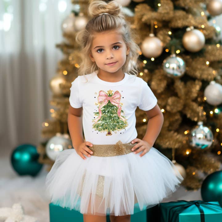 Juletræer & Pink Coquette Sløjfe Pige T-shirt for engroshandel hos AvaryMaeInspirations