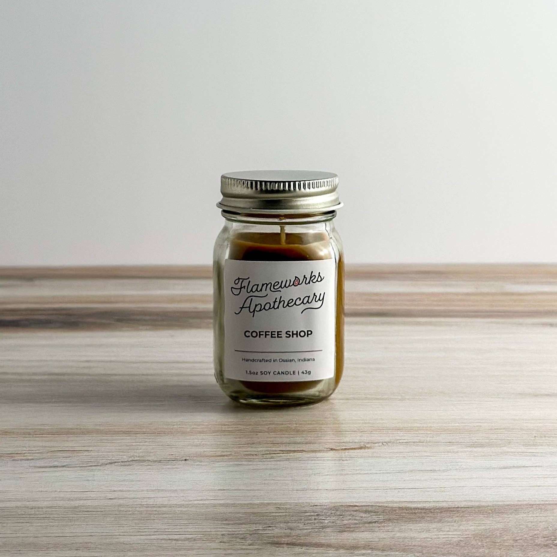 Flameworks Apothecary - Wholesale Jar/Filled Candle - Coffee Shop 1.5 oz Mini Mason Jar Candle0
