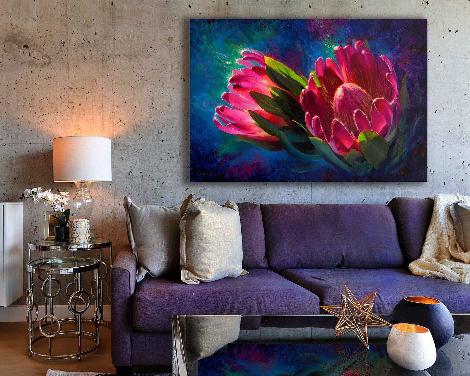 Whitworth Gallery - Wholesale Art Print - Sunlit Protea - Signed Artist Canvas of Tropical Protea Flower Painting2