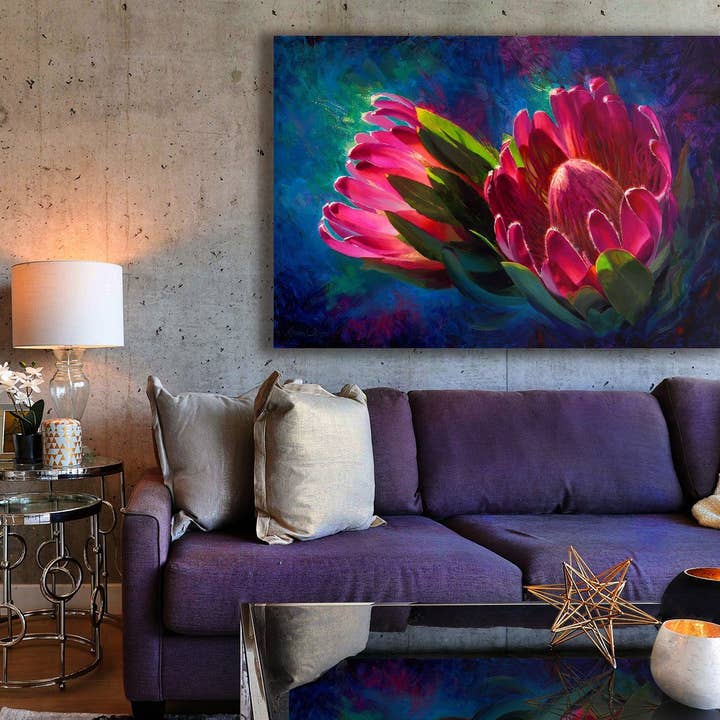 Whitworth Gallery - Wholesale Art Print - Sunlit Protea - Signed Artist Canvas of Tropical Protea Flower Painting2