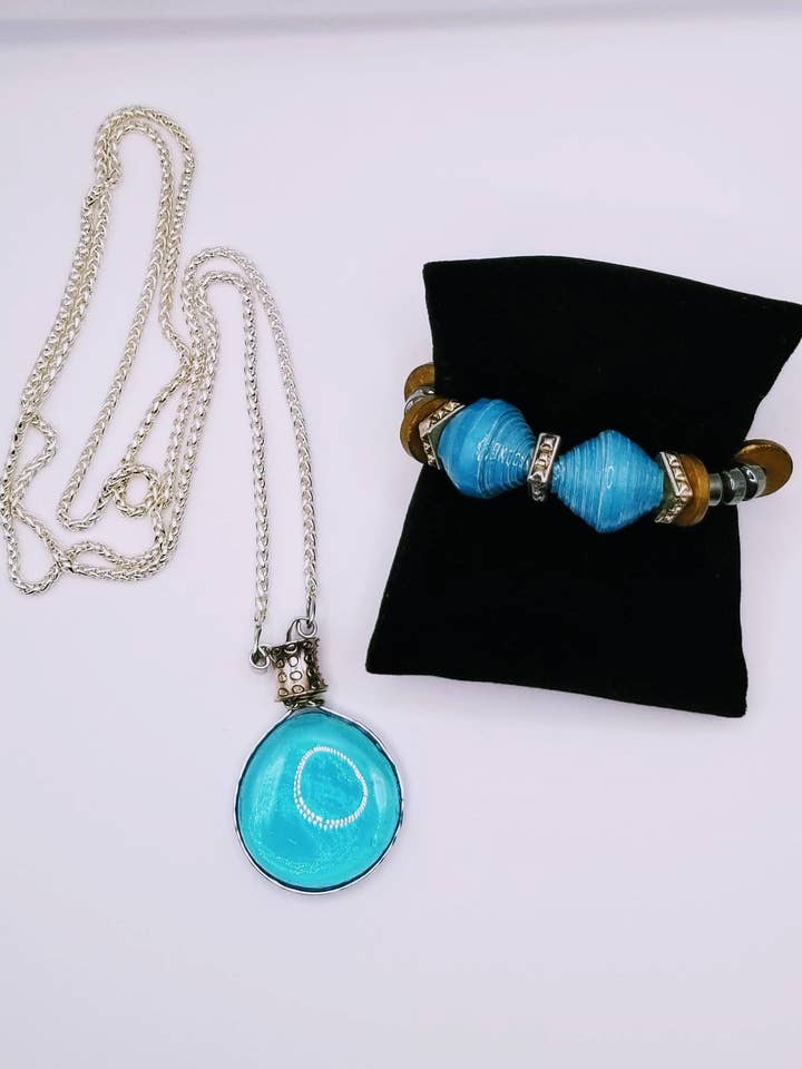 Gemstone de vidro grande turquesa com bracelete por atacado de Handcrafted Jewelry By Teri C