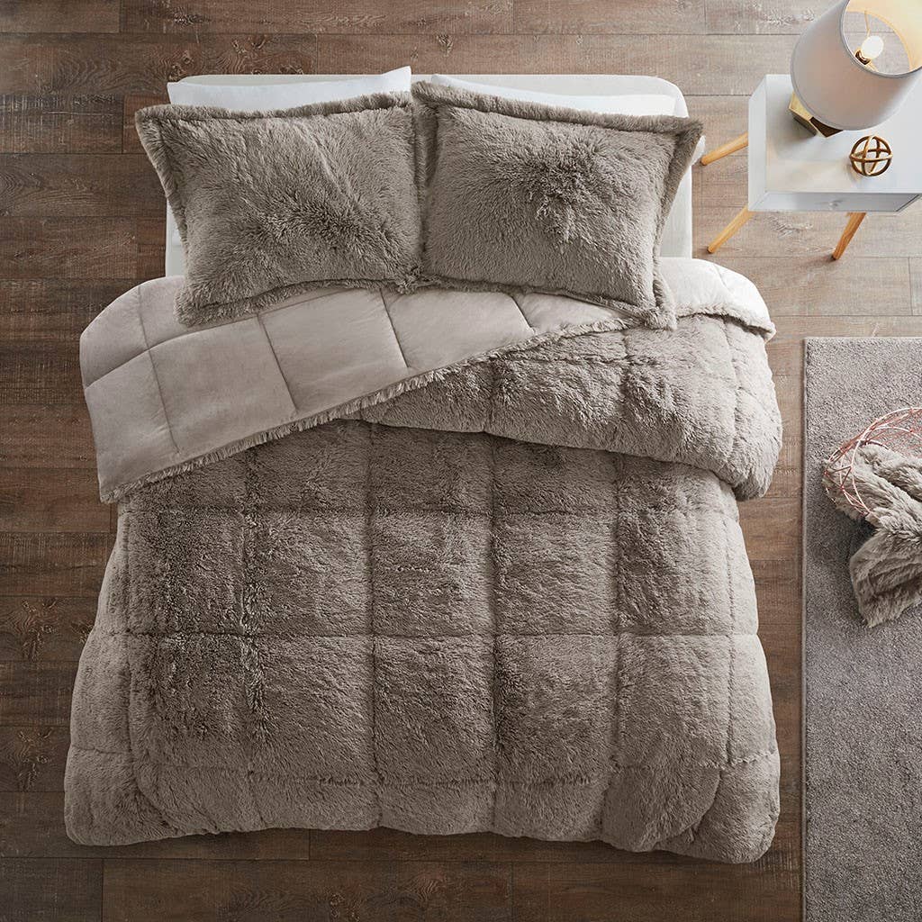 Olliix - Wholesale Bedding Set - Shaggy Fur 3-Piece Comforter or Duvet Cover Set, Grey2